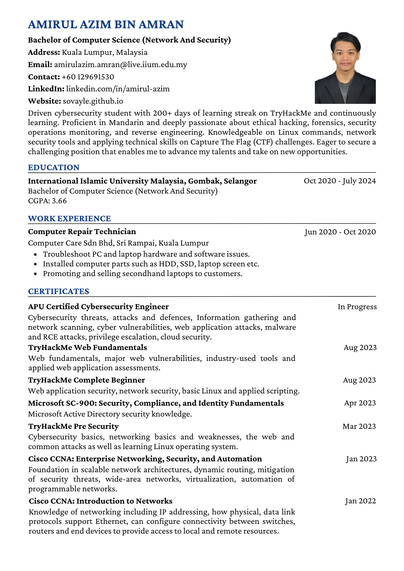 My CV - Welcome to Amirul Azim’s website